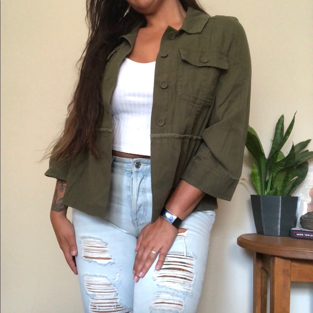 SOLD | LOFT Olive Green Peplum Hem Jacket - Picture 2 of 12